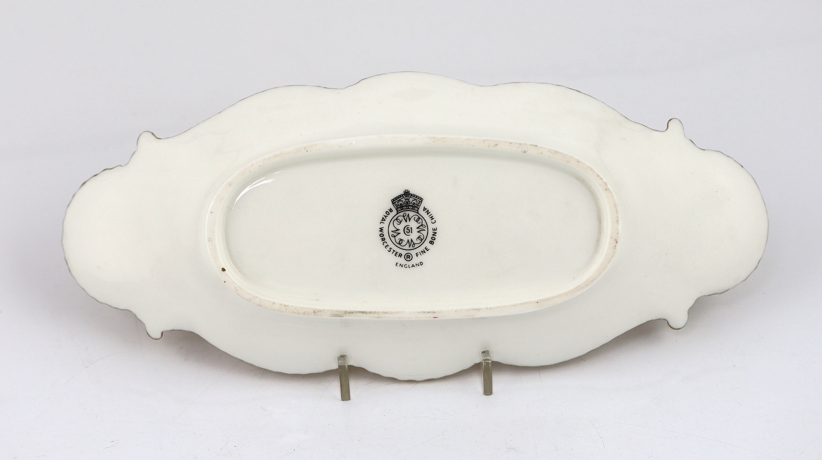 A Royal Worcester fruit painted lozenge shaped dish, by R. Lewis